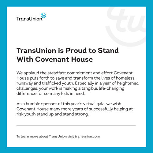 TransUnion ad from our virtual Night of Covenant House Stars event.